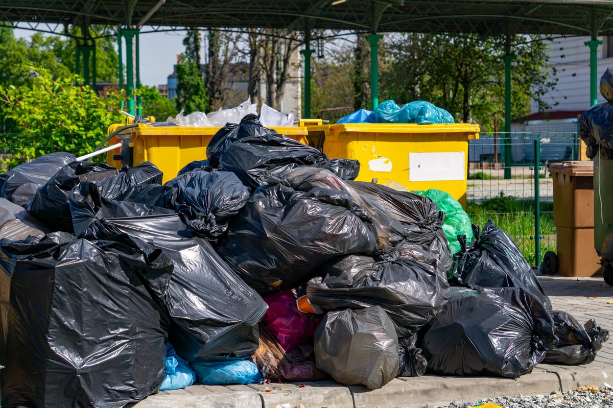 Municipal waste containers in an urban space